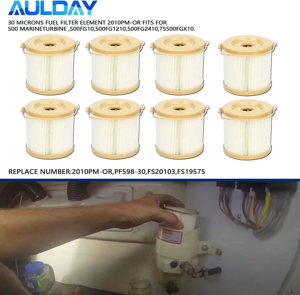 2010PM-OR 8PCSize AULDAY 30 Microns Fuel Filter Element Replacement for 500FH 500FG Marine 500 Sizeeries Turbine 500FG30 500FG1230 500FG2430 and 75500FGX30