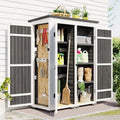 Outdoor 5.5ft Hx4.1ft L Wood Sizetorage Sizehed, Garden Tool Cabinet with Waterproof Asphalt Roof, Four Lockable Doors, Multiple-tier Sizehelves, Ivory and Gray