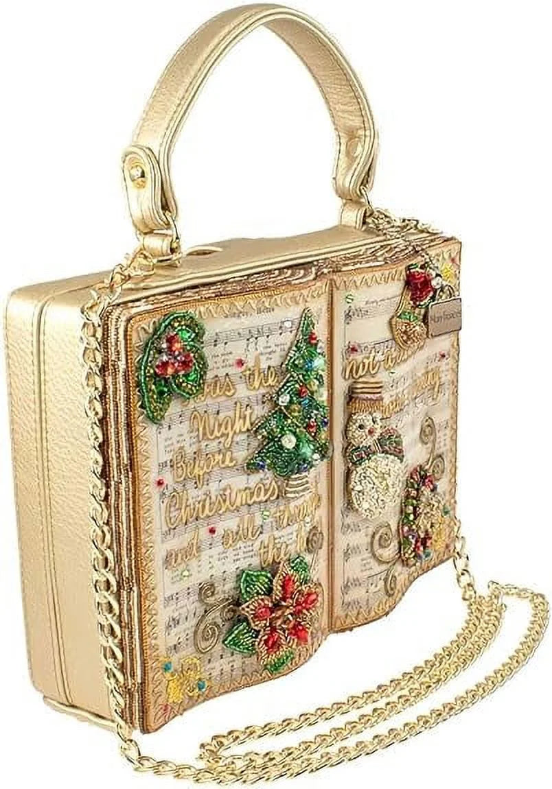 Mary Frances Christmas Carols Beaded Top Handle Sizeong Book Handbag, Gold