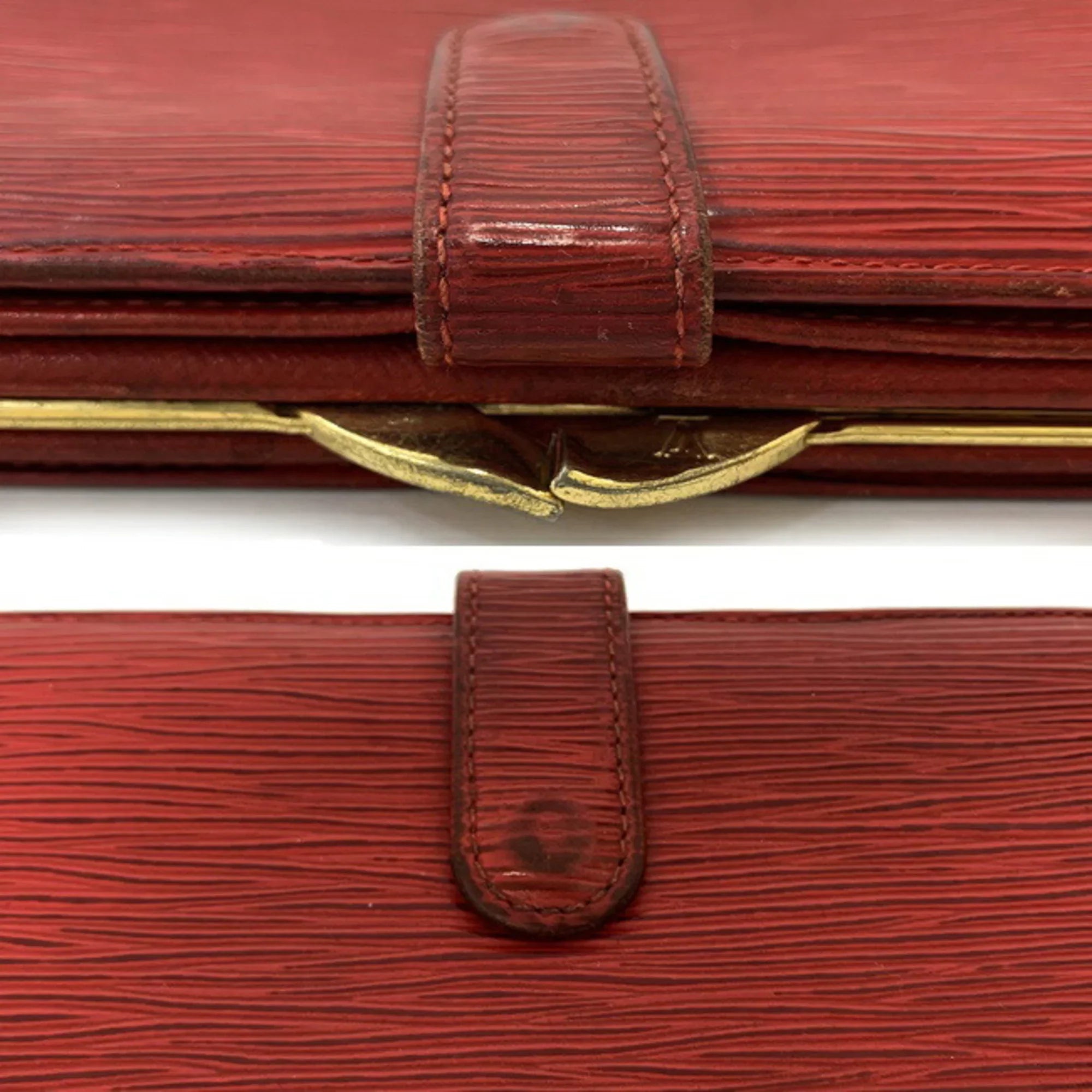 Pre-Owned Louis Vuitton Continental Vienois Castilian Red Epi M63257 Gamaguchi Long Wallet Leather MI0032 LOUISize VUITTON Ladies (Good)