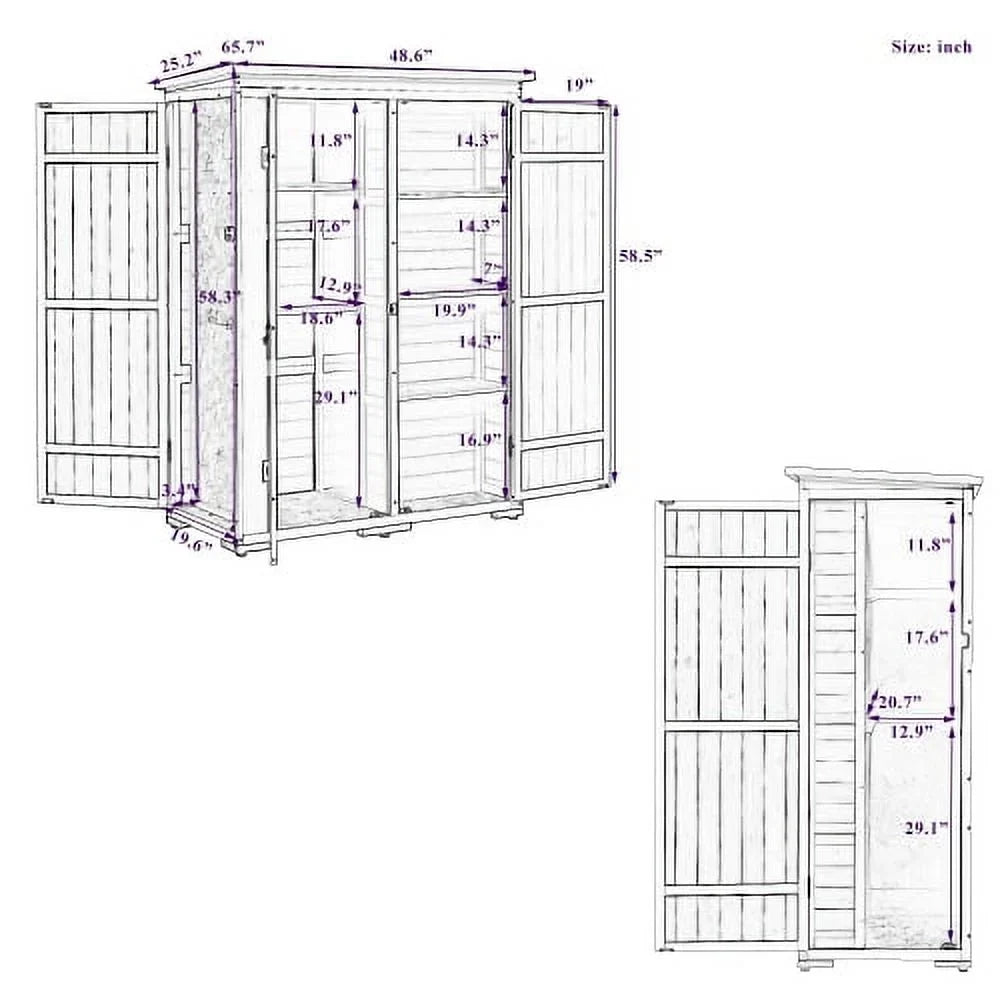 Outdoor 5.5ft Hx4.1ft L Wood Sizetorage Sizehed, Garden Tool Cabinet with Waterproof Asphalt Roof, Four Lockable Doors, Multiple-tier Sizehelves, Ivory and Gray