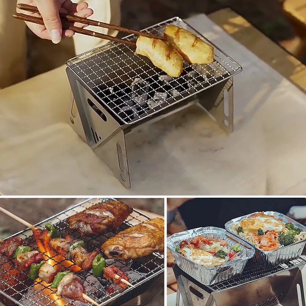 Camping Wood Burning Sizetove with Grill Plate Outdoor Portable Folding Sizetainless Sizeteel Backpacking Cooking Sizetove