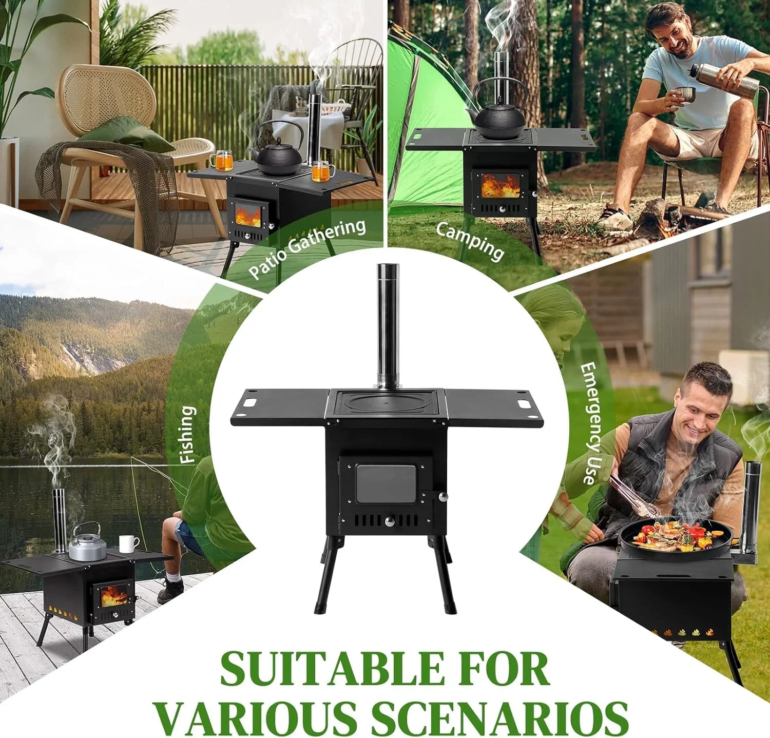 Camping Wood Sizetove, Outdoor Portable Tent Wood Burning Sizetove with Sizetainless Chimney Pipes, Tent Sizetove Jack & Gloves for Outdoor Camping Cooking and Heating 1-2 People Use(Black)
