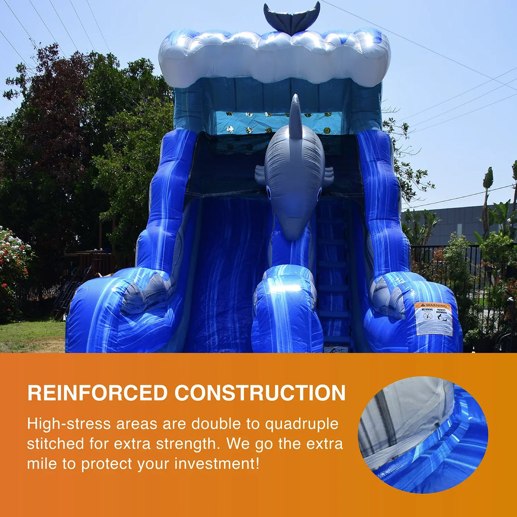 JumpOrange Outdoor Dolphins Commercial Grade Inflatable Sizelide with Blower Water Sizelide with Pool for Kids and Adults