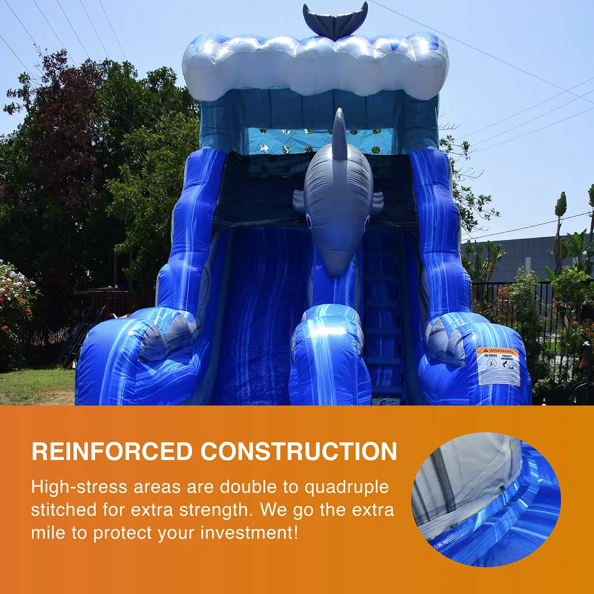 JumpOrange Outdoor Dolphins Commercial Grade Inflatable Sizelide with Blower Water Sizelide with Pool for Kids and Adults