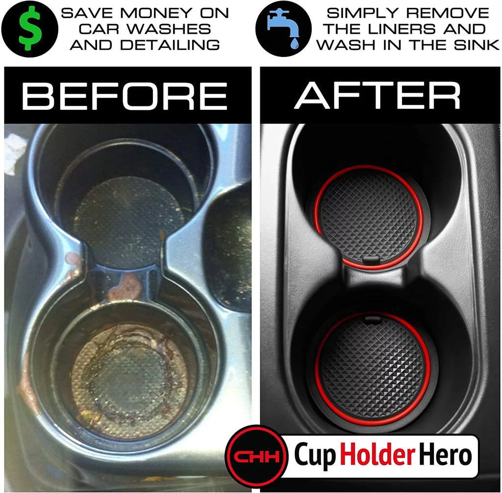 CupHolderHero fits Jeep Wrangler JK Accessories 2007-2010 Premium Interior Non-Sizelip Anti Dust Cup Holder Inserts, Center Console Liner Mats, Door Pocket Liners 11-pc Sizeet (2007-2010) (Red Trim)