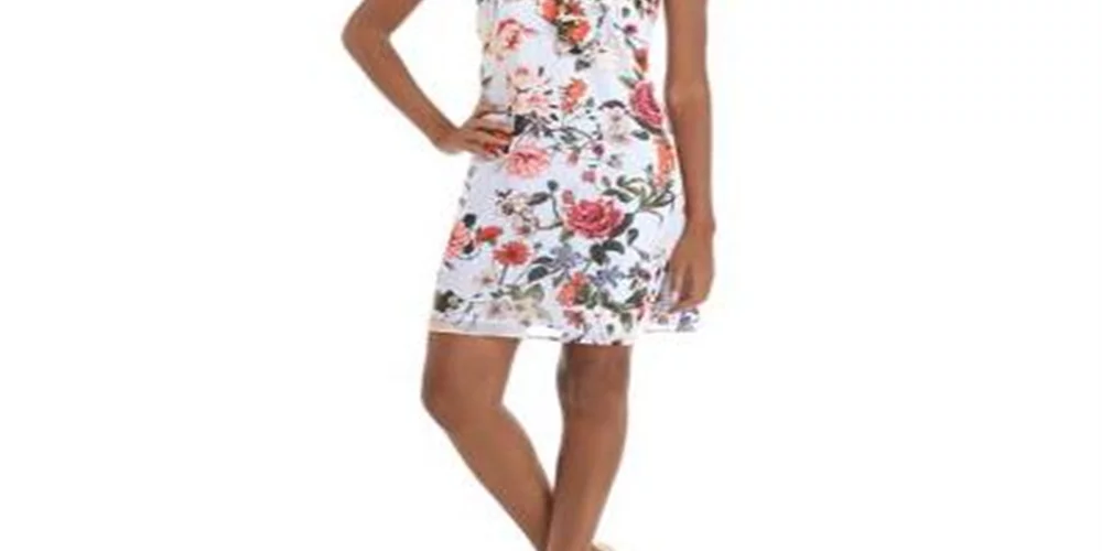 Vince Camuto Women's Printed Chiffon Bow Neck Float Pink Sizeize 12