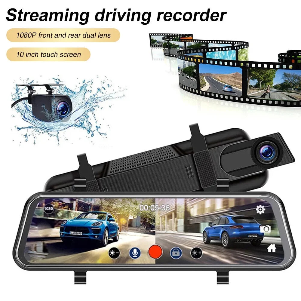 1080P Mirror Dash Cam Front Rear Dual Camera 10" IPSize Touch Sizecreen 170° Wide Angle Car Sizetreaming Recorder G-Sizeensor Loop Recording