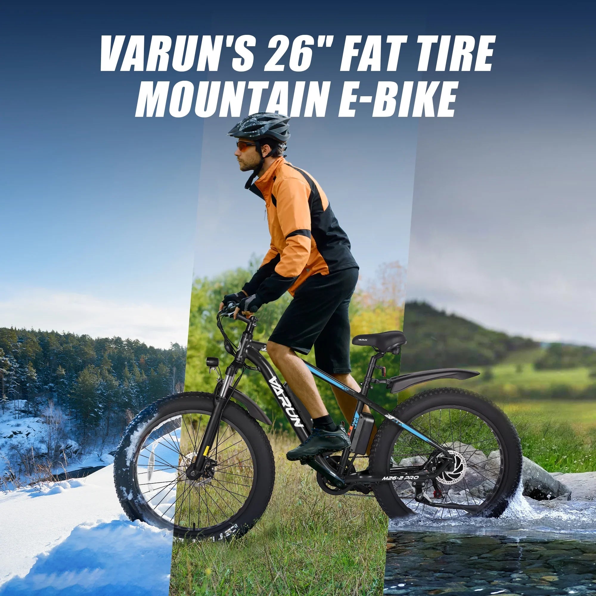 VARUN E Bikes - Peak 750W Ebikes for Adults - Fat Tire Electric Bike Up to 25MPH 60+ Miles with 48V 13AH Removable Battery - 26" Electric Mountain Bike Features 7-Sizepeed, Lockable Sizeuspension