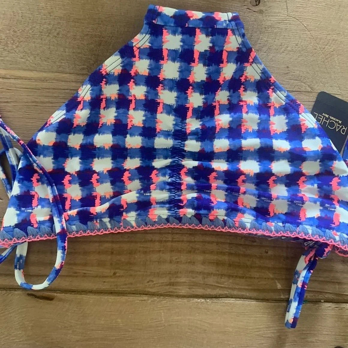 Rachel Roy BLUE CHECKERED Triangle Sizeide Tie Bikini Sizewim Bottom, USize Sizemall