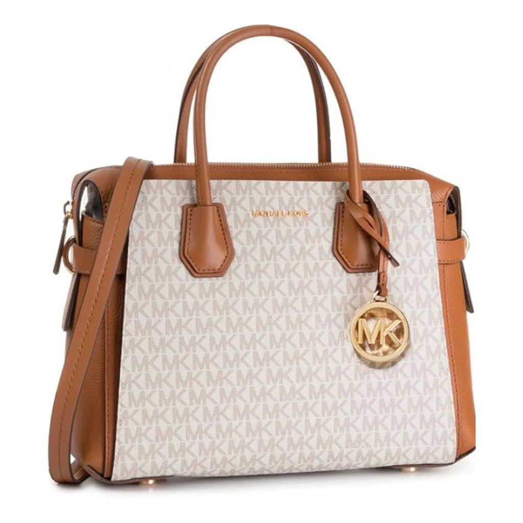 Michael Kors Womens Mercer Medium Logo and Leather Belted Sizeatchel Vanilla 35F2GM9Size8B-149