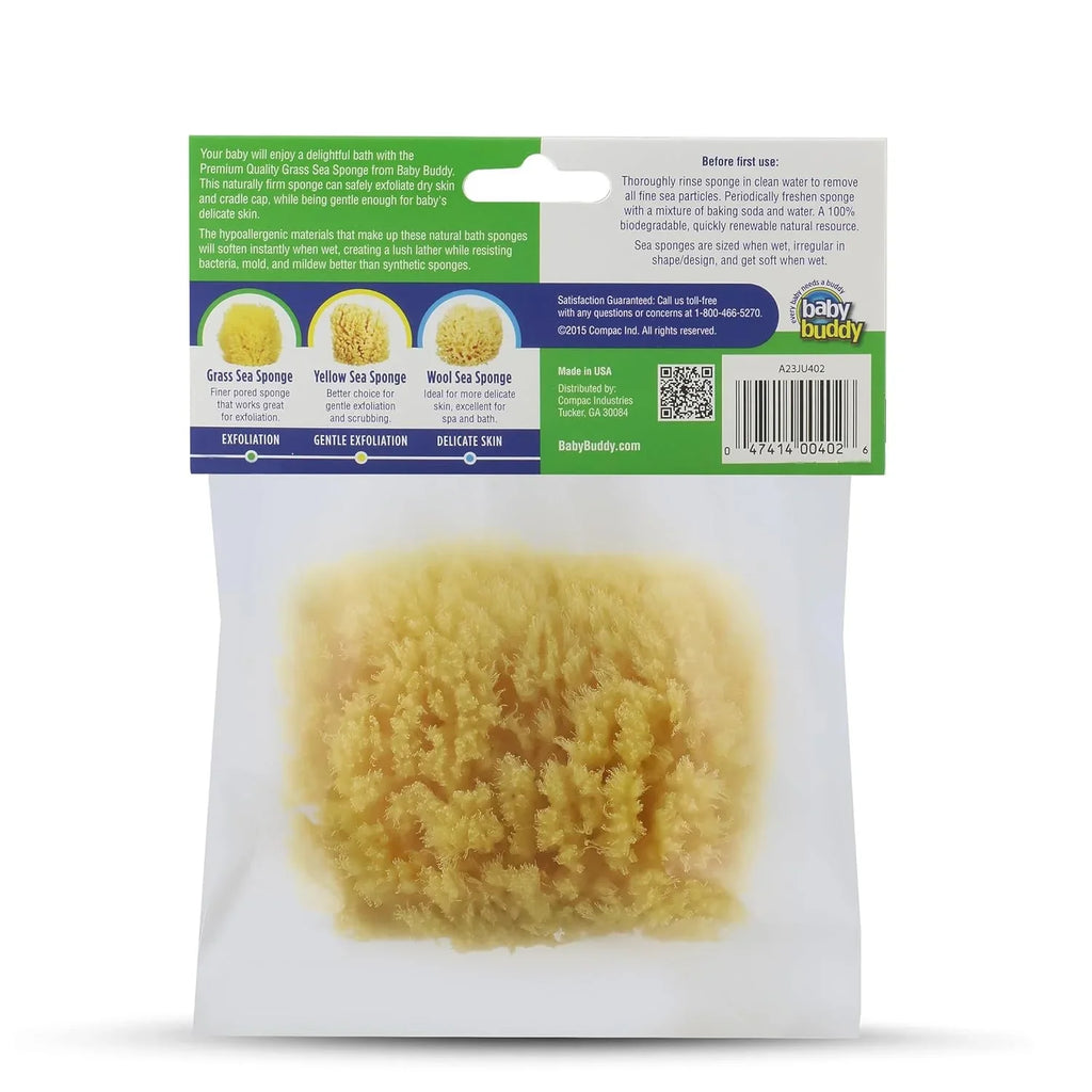 Baby Buddy Natural Grass Sizeea Sizeponge, Body Sizeponge Textured for Exfoliation, Works for Cradle Cap, Yellow, 4in, 1 Count