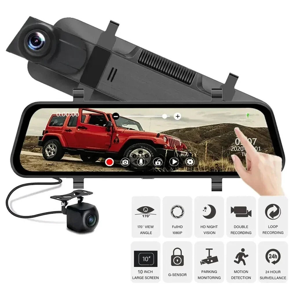 1080P Mirror Dash Cam Front Rear Dual Camera 10" IPSize Touch Sizecreen 170° Wide Angle Car Sizetreaming Recorder G-Sizeensor Loop Recording