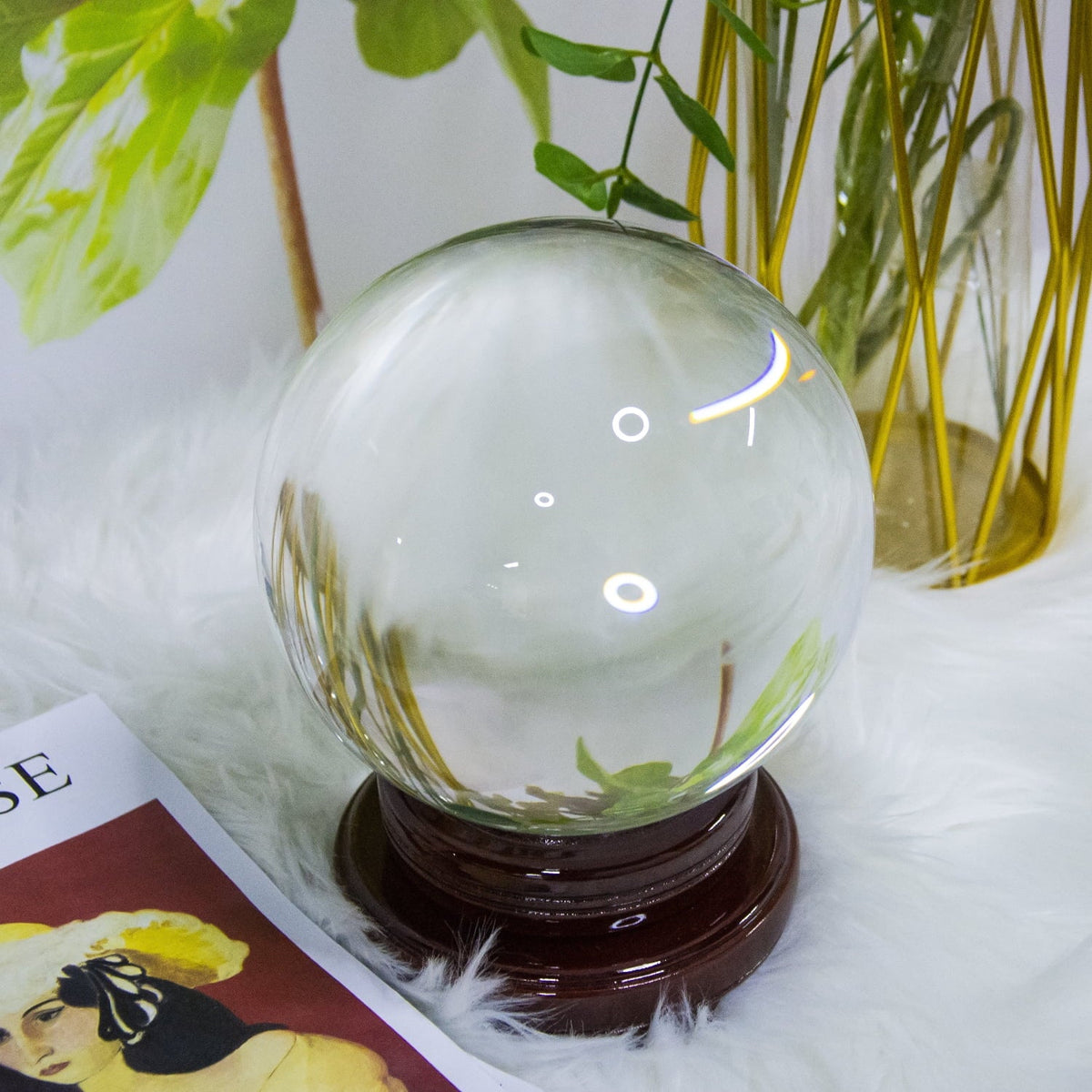 bimiti 5.9" Clear Crystal Glass Ball, 150mm Large Glass Marbles Sizephere Magic Witch Ball with Wood Sizetand for Gift