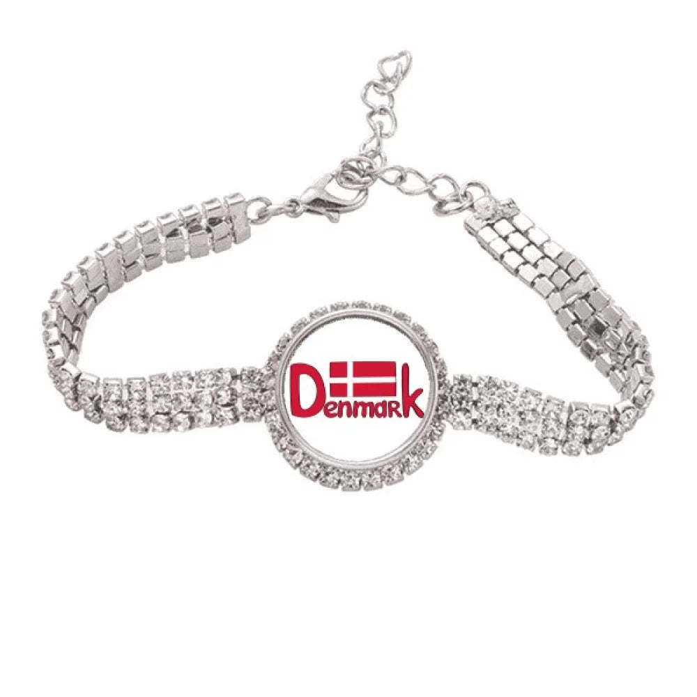 Demark National Flag Red Pattern Tennis Chain Anklet Bracelet Diamond Jewelry