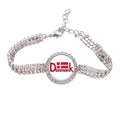 Demark National Flag Red Pattern Tennis Chain Anklet Bracelet Diamond Jewelry