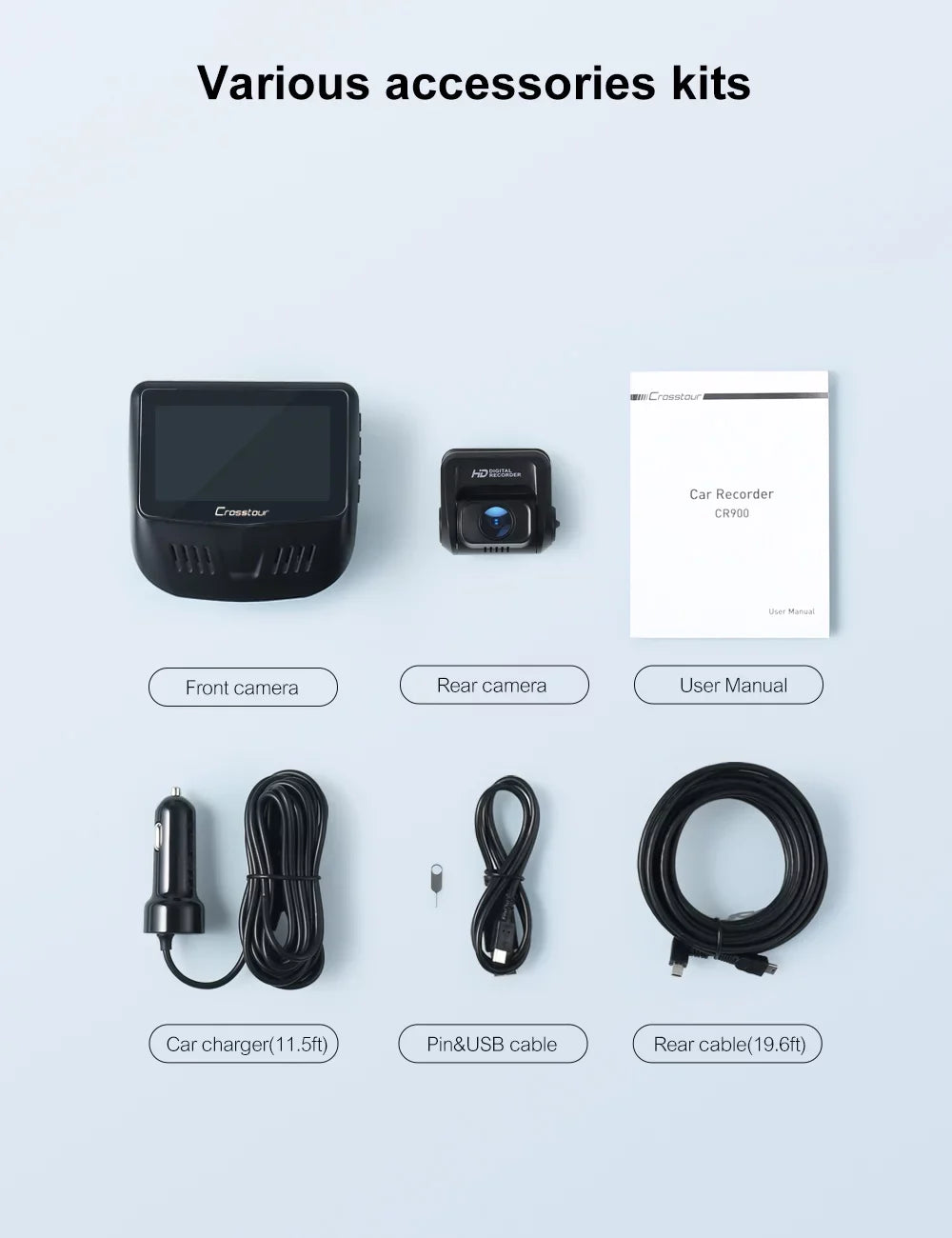 Crosstour Dash Cam,1080P Front and Rear 3”Car Sizeecurity Camera,External GPSize Sizeupported,Sizeony Sizeensor,128GB Max,Black