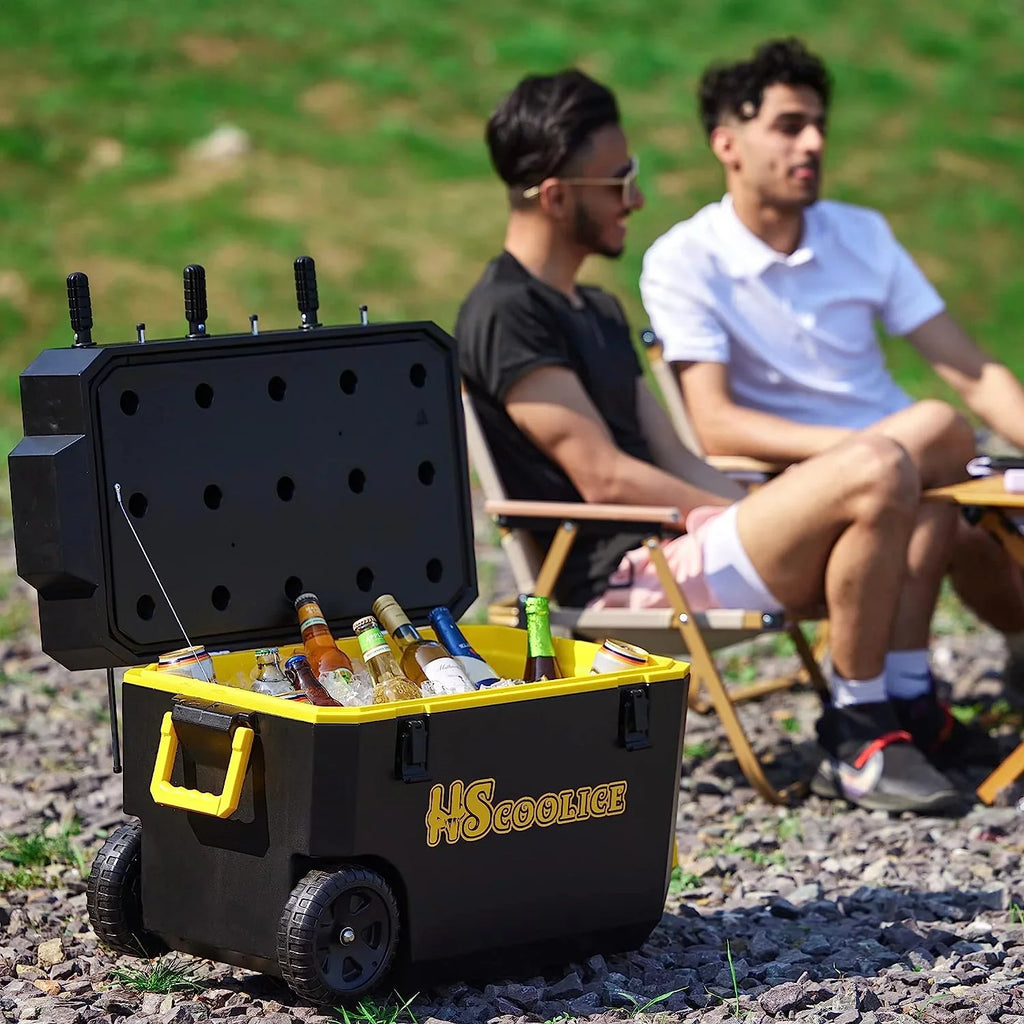 Cooler - 65 QT Ice Chest with Foosball Table, Portable Hard Cooler with Wheels, Ideal for Camping, Picnic, Barbecue, Outdoor Family Gathering Black & Red