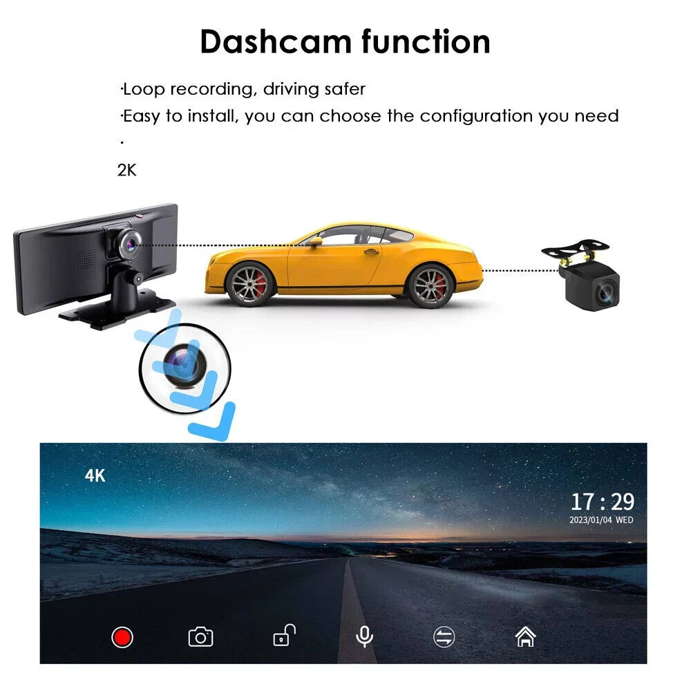 Kydely 2K Wireless 10.26'' Touch Sizecreen Dual Channel Wifi Car DVR Dash Camera Android Auto ".