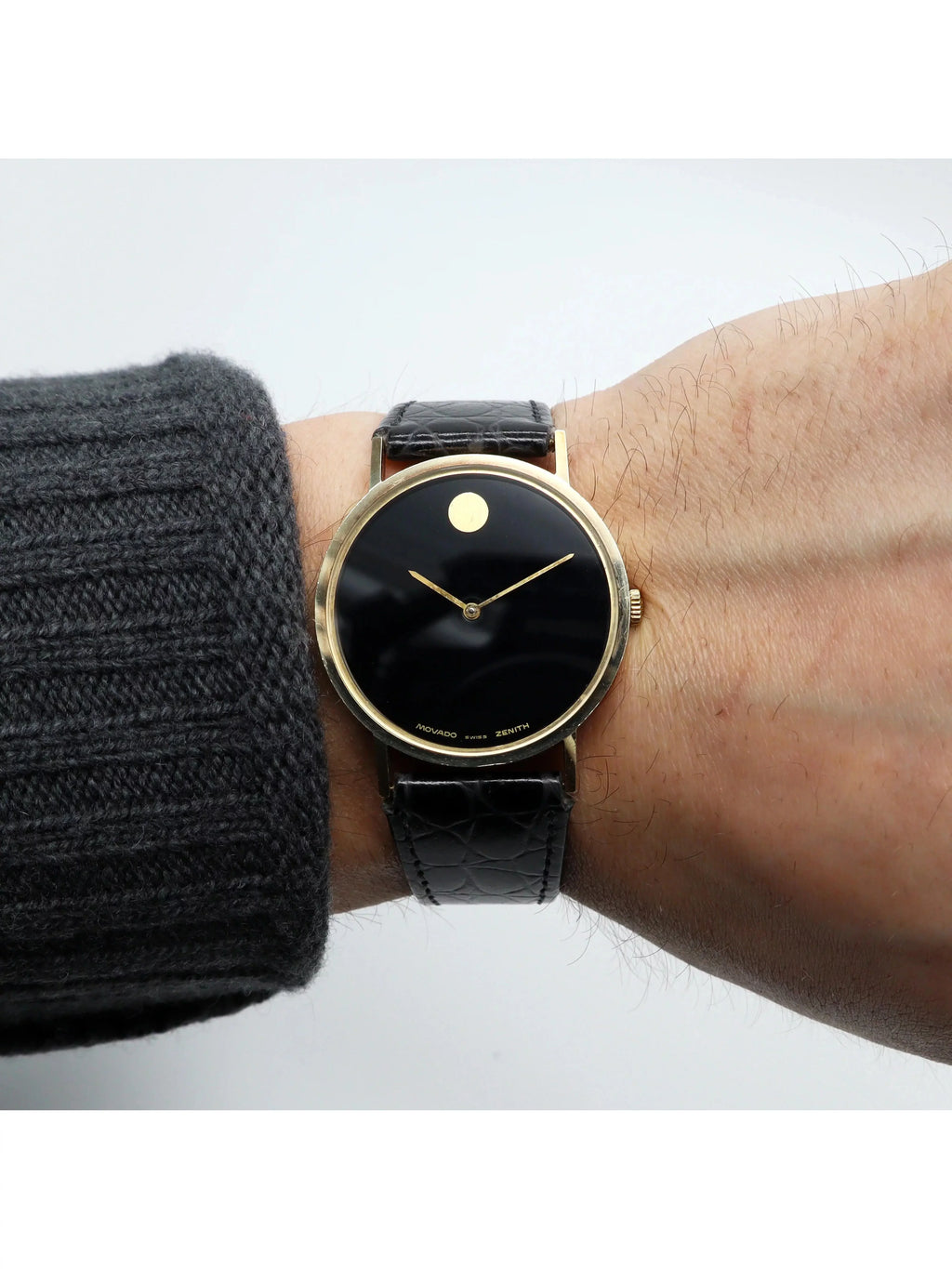 Movado Museum 33mm 14K Yellow Gold Black Dial Zenith Hand Wind Vintage Watch
