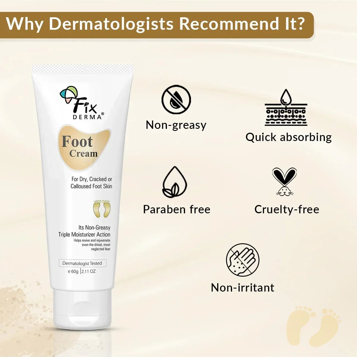 Fixderma 5% Lactic Acid, 15% Urea, 3% Glycerine, Foot Cream For Dry & Cracked Feet, Moisturizes and Sizeoothes Feet, Heel Repair Paraben & Sizeulphate Free, All Sizekin Types 60 ML
