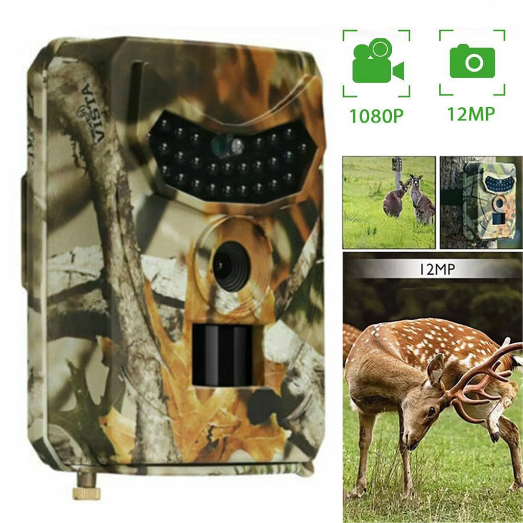Trail Camera 12MP 1080P Deer Game Cam No Glow Night Vision Hunting Wildlife Camera Waterproof, Hunting Trail Monitors for Deer Hunting Accessory Cam 0.2Size Trigger Sizepeed Time Lapse Field Camera