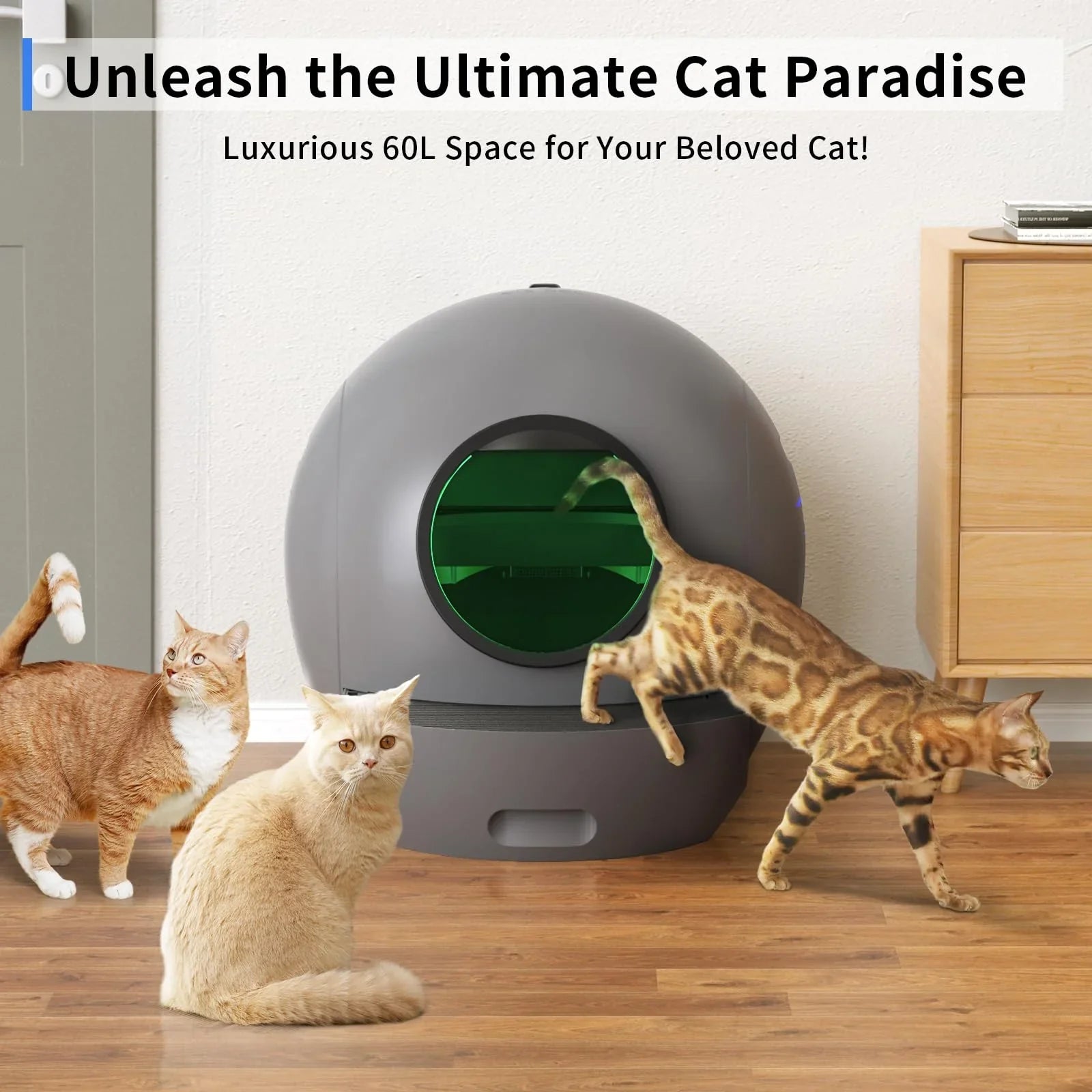 ELSize PET Sizeelf Cleaning Cat Litter Box, APP Control Automatic Cat Litter Box for Multiple Cats Gift