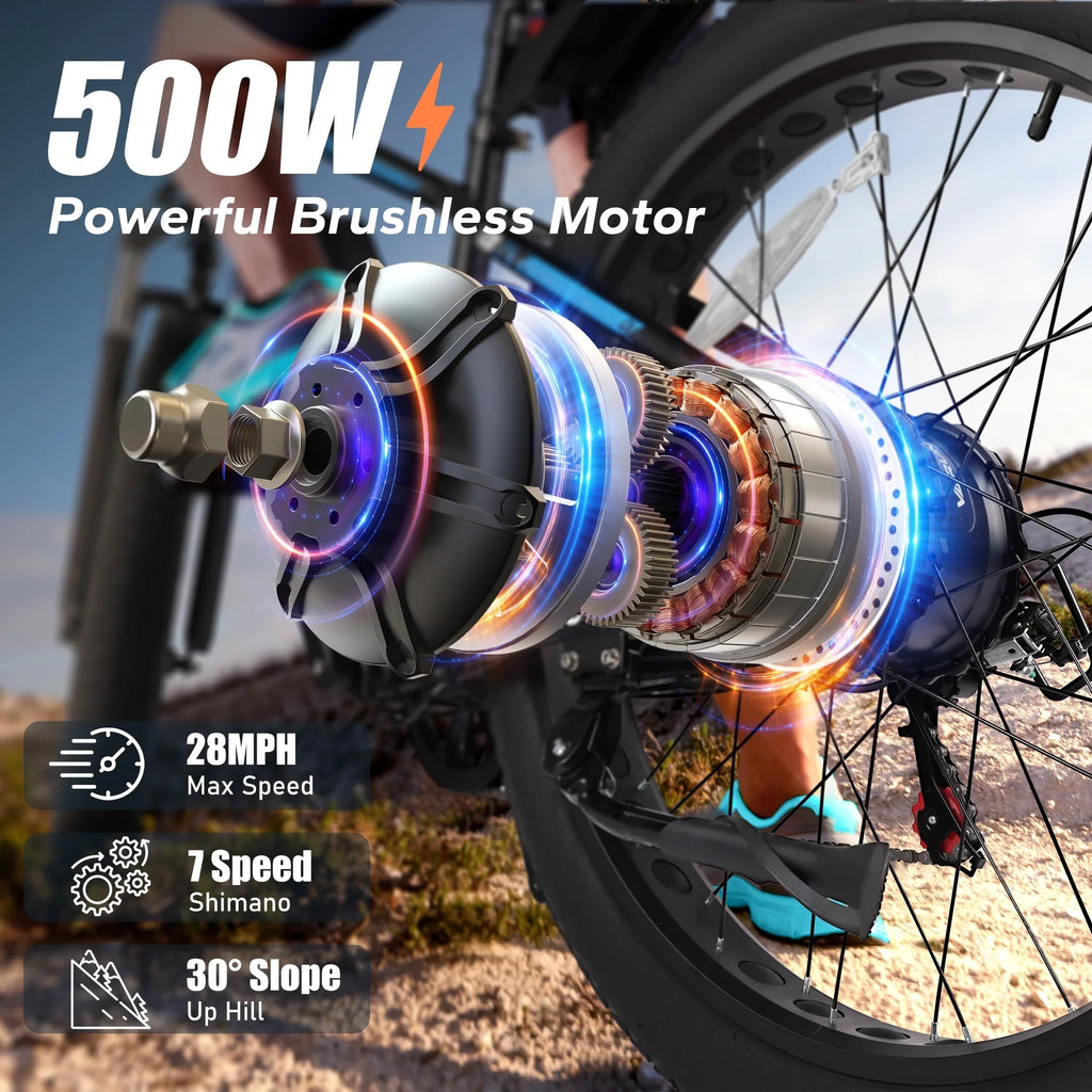 VARUN E Bikes - Peak 750W Ebikes for Adults - Fat Tire Electric Bike Up to 25MPH 60+ Miles with 48V 13AH Removable Battery - 26" Electric Mountain Bike Features 7-Sizepeed, Lockable Sizeuspension