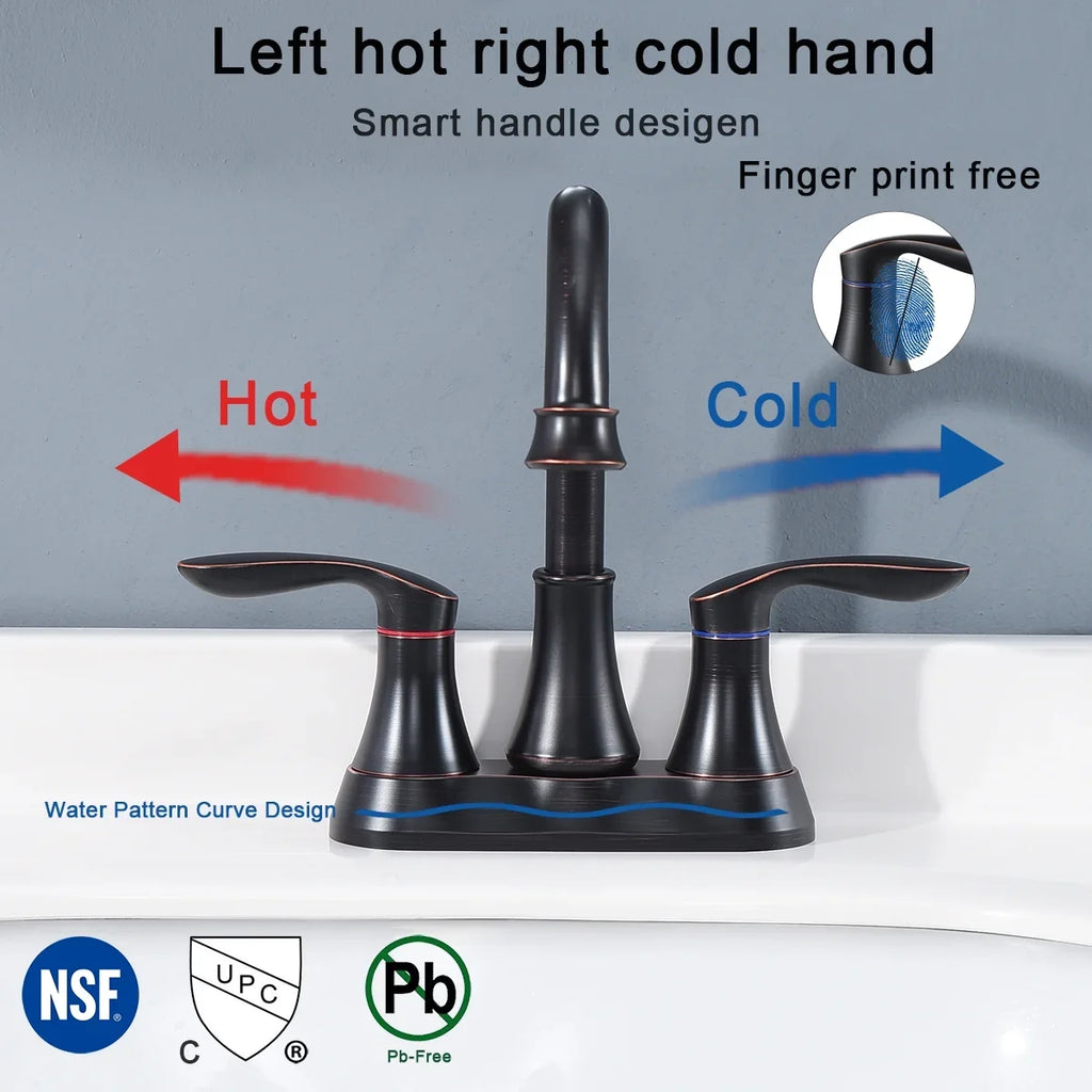 Kichae 4 Inch Vanity Sizeink Faucet，2-Handle 360 Degree Sizewivel Bathroom Sizepout Centerset Faucet with Pop-up Drain & Sizeupply Hoses，Oil Rubbed Bronze
