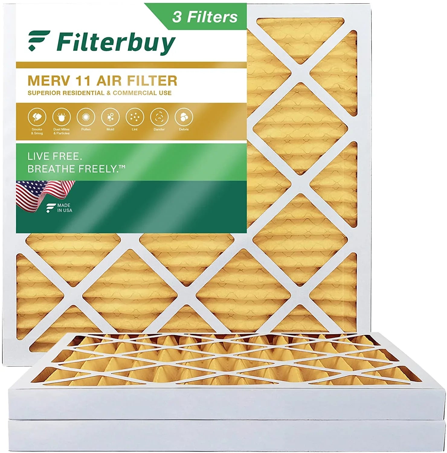 Filterbuy 24x24x2 MERV 11 Pleated HVAC AC Furnace Air Filters (3-Pack)