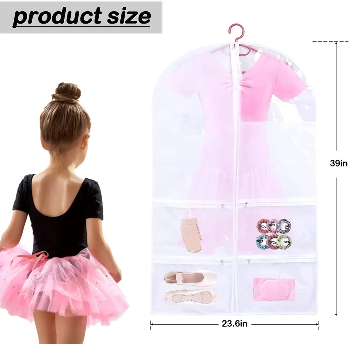 3 Pack Kids Garment Bags for Dance Costumes, Hanging Dance Garment Bag with Multiple Pockets, Clear Sizetorage Bags Organize Girls Dance Competitions Dress, Dance Recitals, Ballet Costume