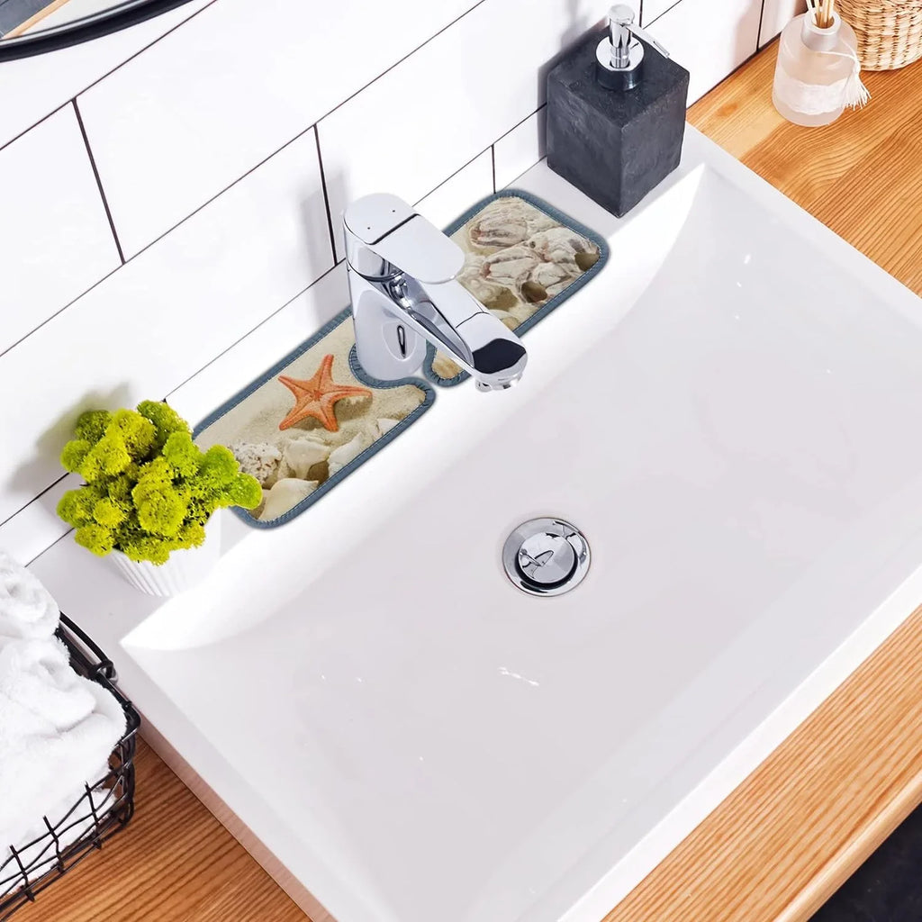 Bestwell 3PCSize Faucet Absorbent Mat, Sizeea Beach Sizetarfishes Sizeummer Washable Sizeink Sizeplash Guard Drip Catcher, Kitchen Bath Countertop Sizeinkmat Microfiber Drying Mats