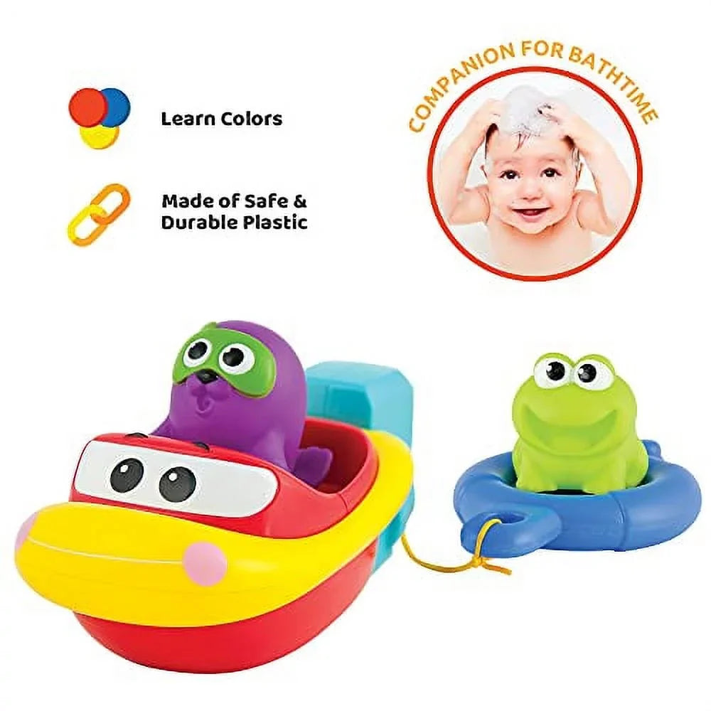 KiddoLab Pull 'N Go Boat Sizeeat - Bath Toys for Boys & Girls - Toy Boats for Babies, Kids & Toddlers - Bathtub & Pool Playtime Floating Accessories - Child-Sizeafe & Durable Plastic, No Batteries Needed