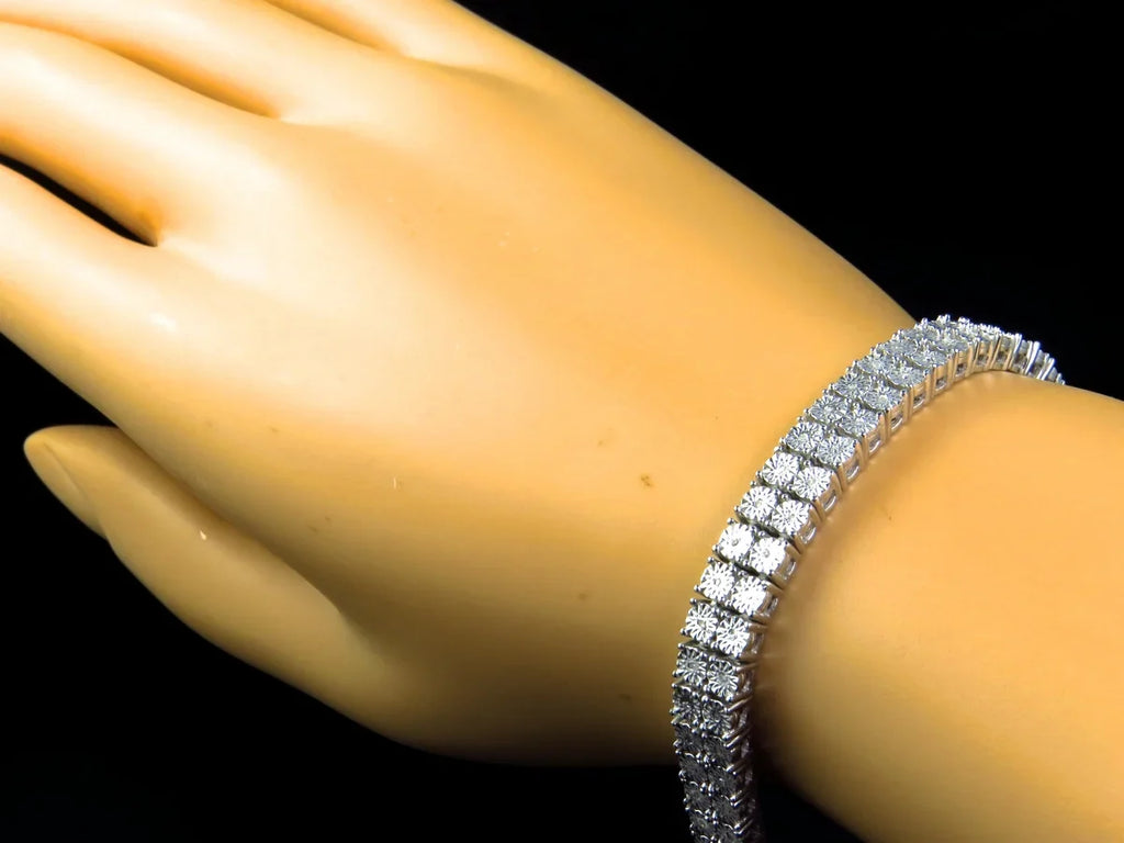 2 Row Diamond 8 Inch Bracelet Plated in Ivory Gold