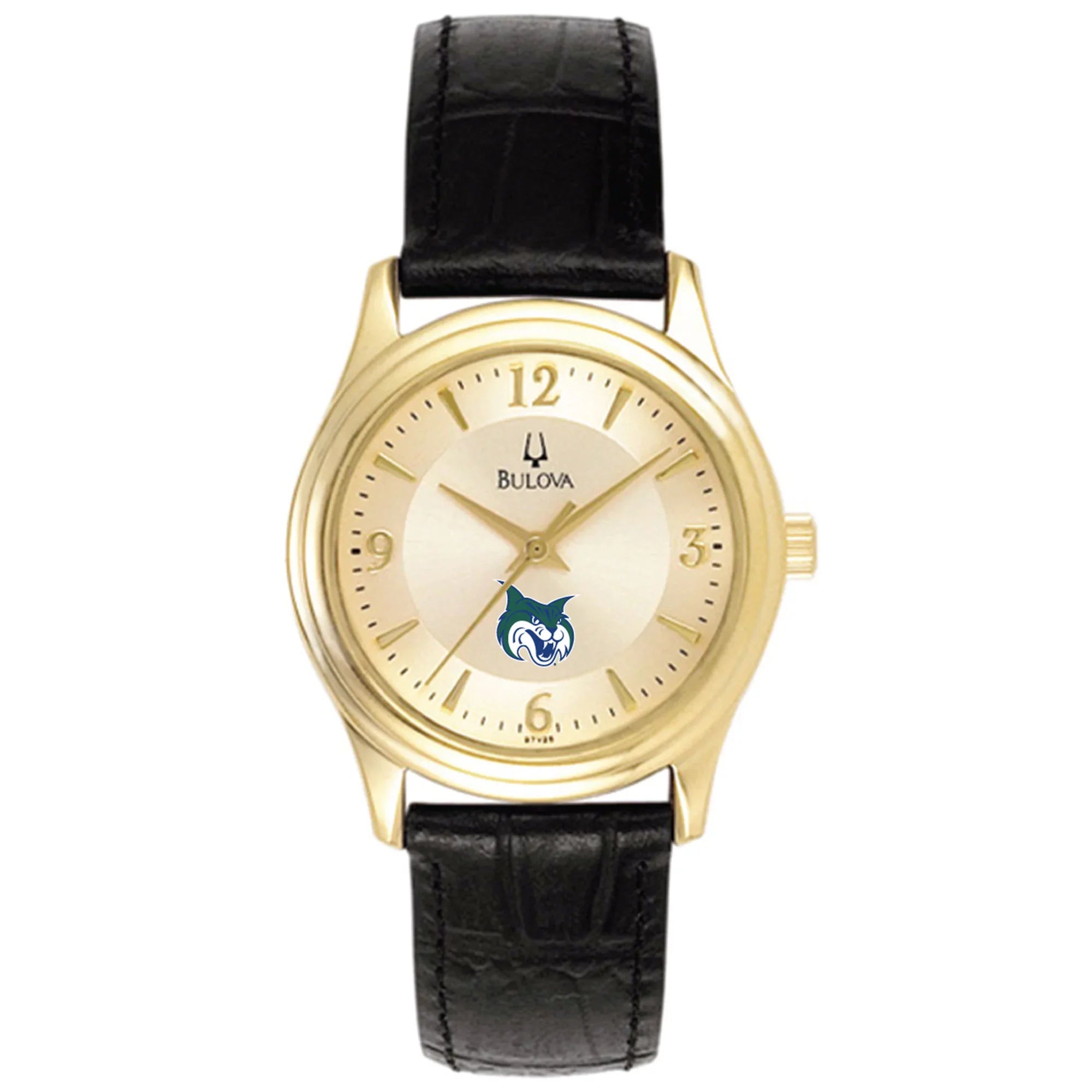 Women's Bulova  Gold/Black Georgia College Bobcats Sizetainless Sizeteel Watch with Leather Band