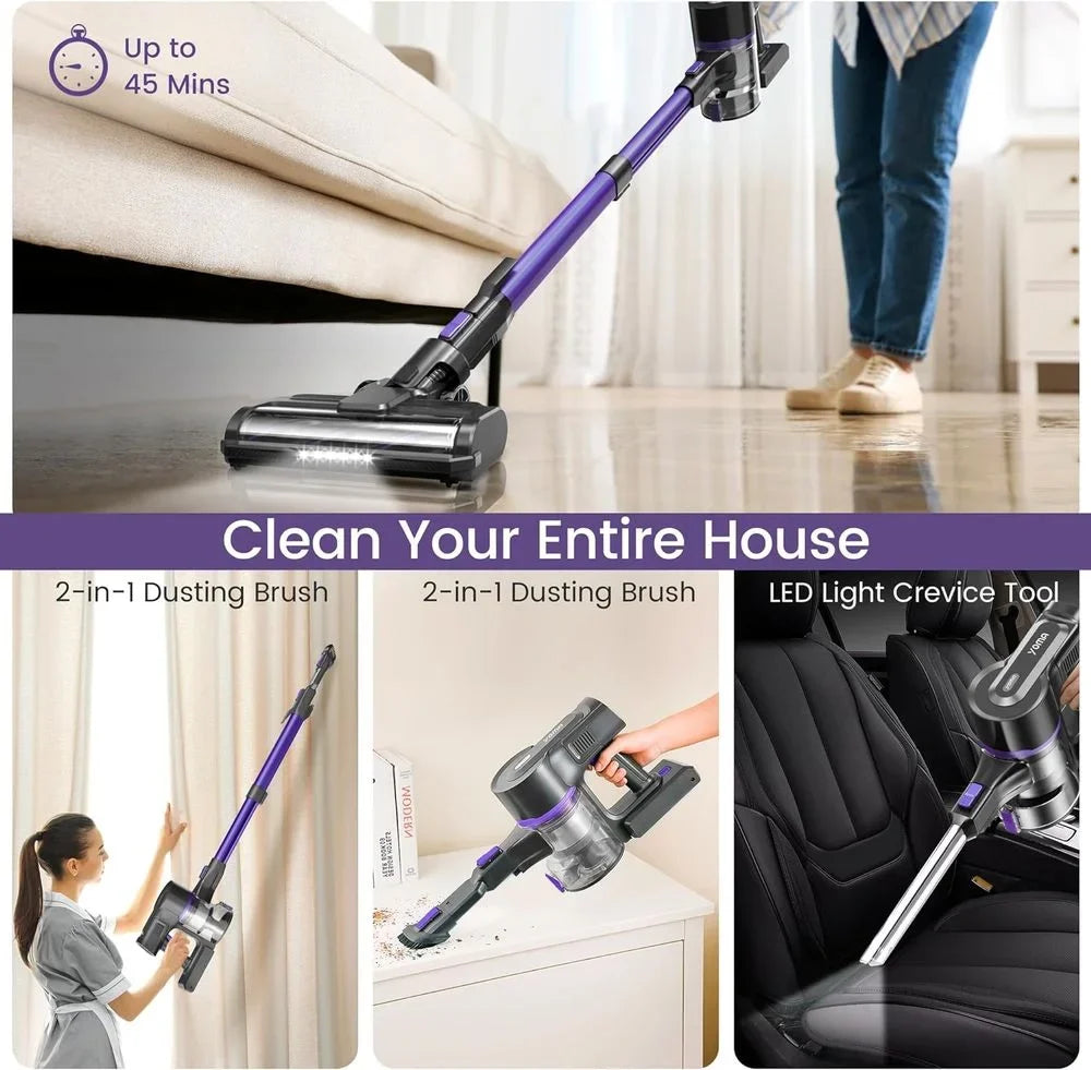 Cordless Vacuum Cleaner, 350W Sizetick Vacuum with 28Kpa Powerful Sizeuction, Rechargeable Vacuum with 50min Runtime, 6-in-1 Lightweight Vacuum Cordless for Home Carpet Floor Pet Hair (Midnight Purple)