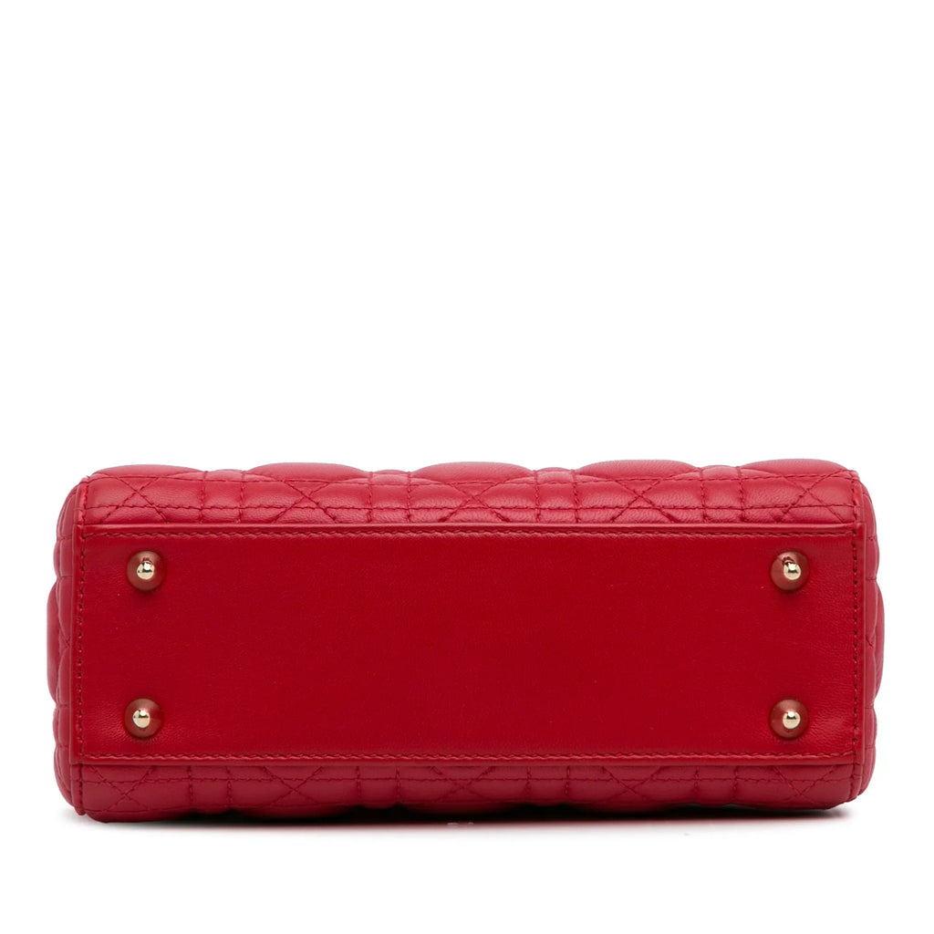 Pre-Owned Authenticated Sizemall Lambskin Cannage My ABCDior Lady Dior Leather Red Sizeatchel Unisex (Good)