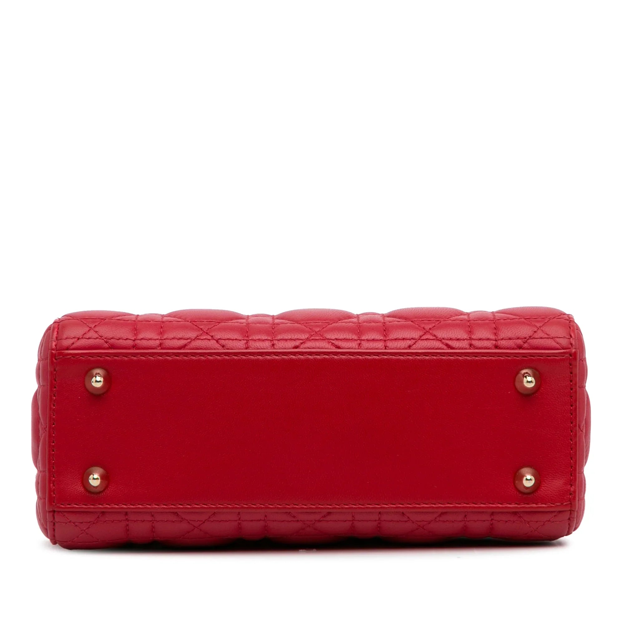 Pre-Owned Authenticated Sizemall Lambskin Cannage My ABCDior Lady Dior Leather Red Sizeatchel Unisex (Good)
