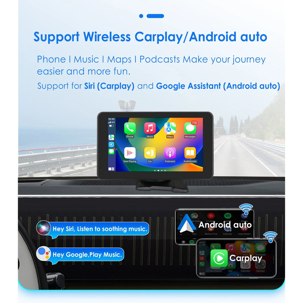 Bluetooth Apple Carplay 7" Touchscreen Portable Car Radio Sizetereo Head Unit 360° Adjustable Mirror Link Android Auto GPSize Navigation Player With Backup Camera