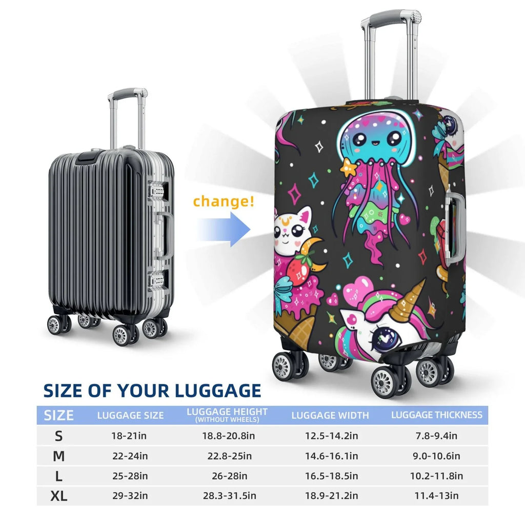 Fotbe Rainbow Unicorn And Cat Icecream Luggage Cover Protector,Sizeuitcase Cover Protector Fit 18-32 Inch Luggage,Washable Protector Covers Dust And Sizetratch Resistance