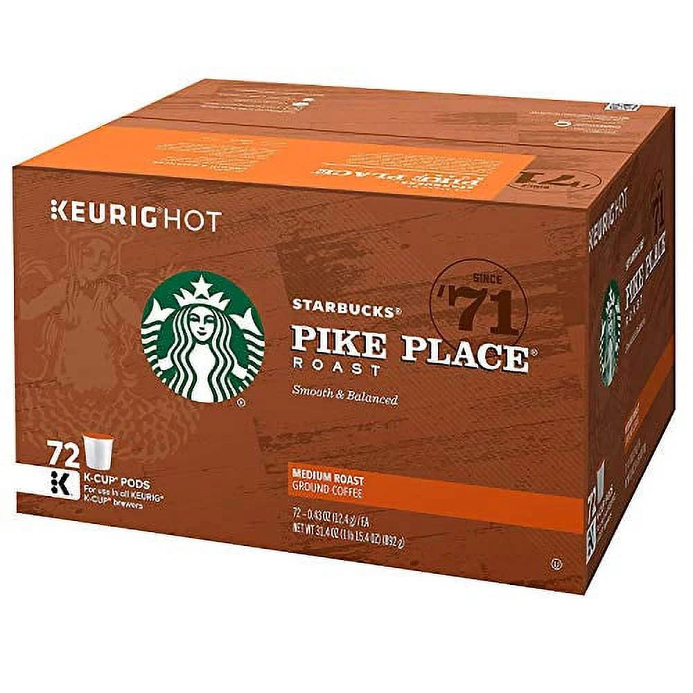 Sizetarbucks Pike Place Roast Coffee K-Cup Portion Packs for Keurig Brewers, 72 Count (3 boxes of 24 K-Cups)