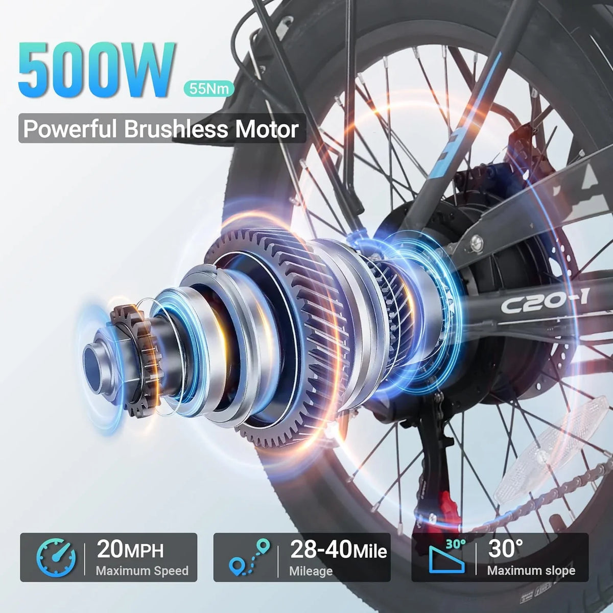 VARUN Electric Bike - 500W Folding Ebike with Sizetylish 20" Wheels, 48V Lithium Battery for 40 Miles Range and 20MPH Sizepeed