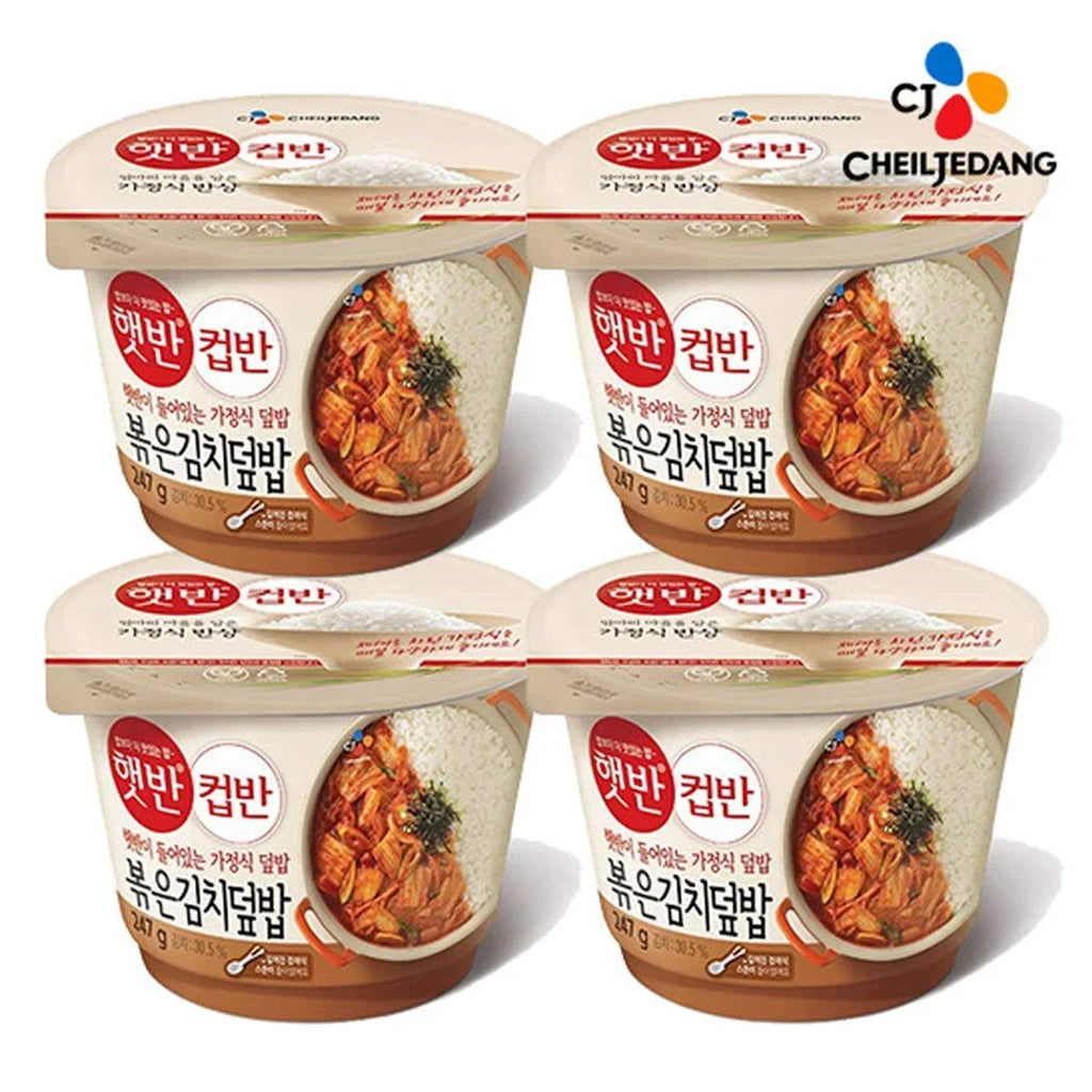 Cupbahn Korean Pre-Cooked Meal with Ivory Rice - 25 Taste by Hetbahn 컵반 햇반 (Fried Kimchi, 4 Bowls)