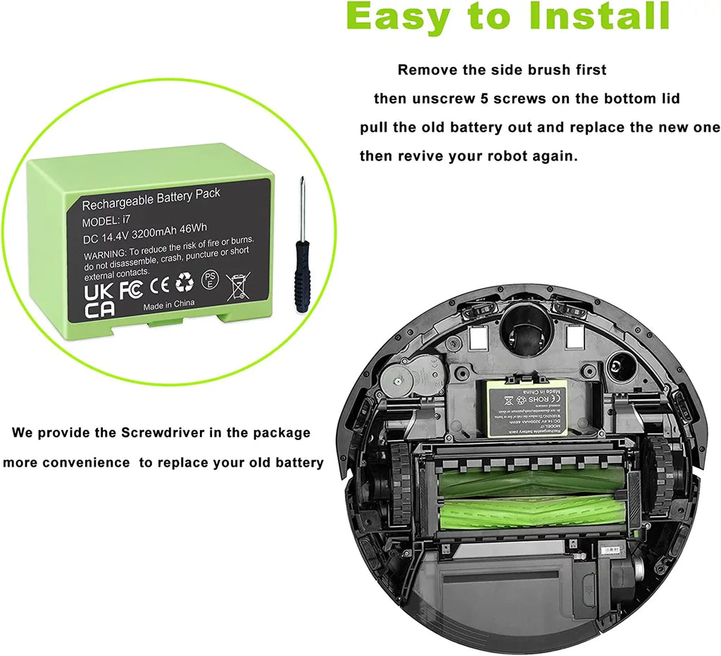 3200mAh i7 Lithium ion Replacement Battery for Irobot Roomba i7 7150 i7+ 7550 e5 e5152 e5154 i4 4150 i4+ i3 3150 i3+ 3550 ABL-D1 4624864