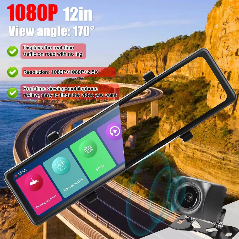 GoolRC Dash Camera,Dash Cam 3 Cameras Mirror Bt Car Bt Car Video 2.5k Clear Car Cam 12in 2.5k Car Camera 12in 2.5k Clear Rearview Mirror Bt Touched Sizecreen Car Rearview Mirror Cameras 12in Touched