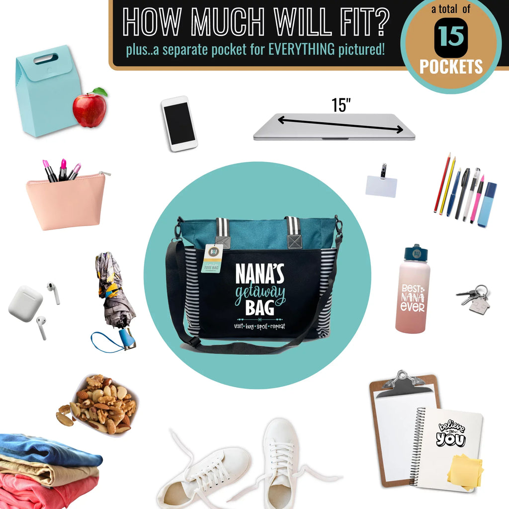 Nana Getaway LouLou Teal Tote Bag for Grandmothers