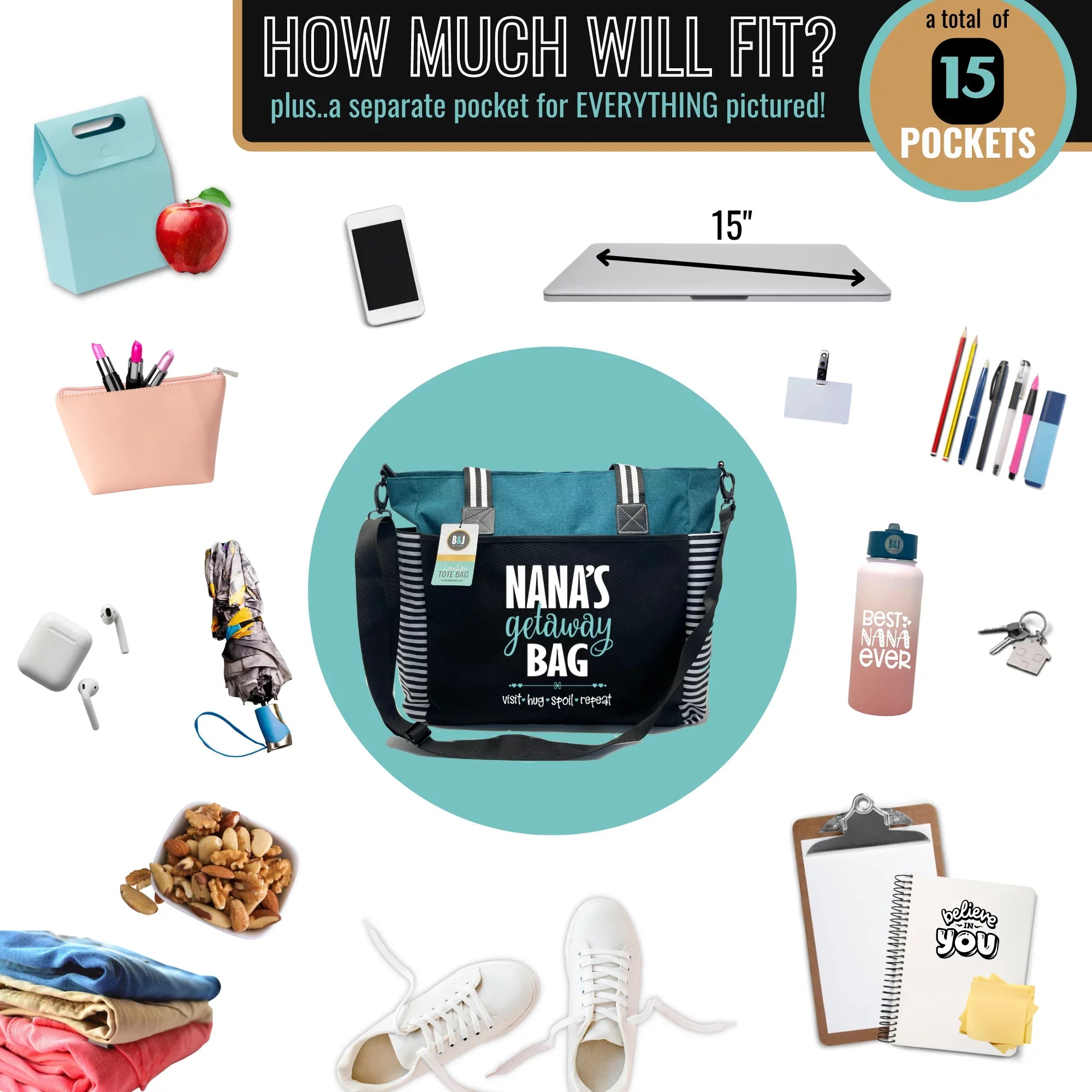 Nana Getaway LouLou Teal Tote Bag for Grandmothers