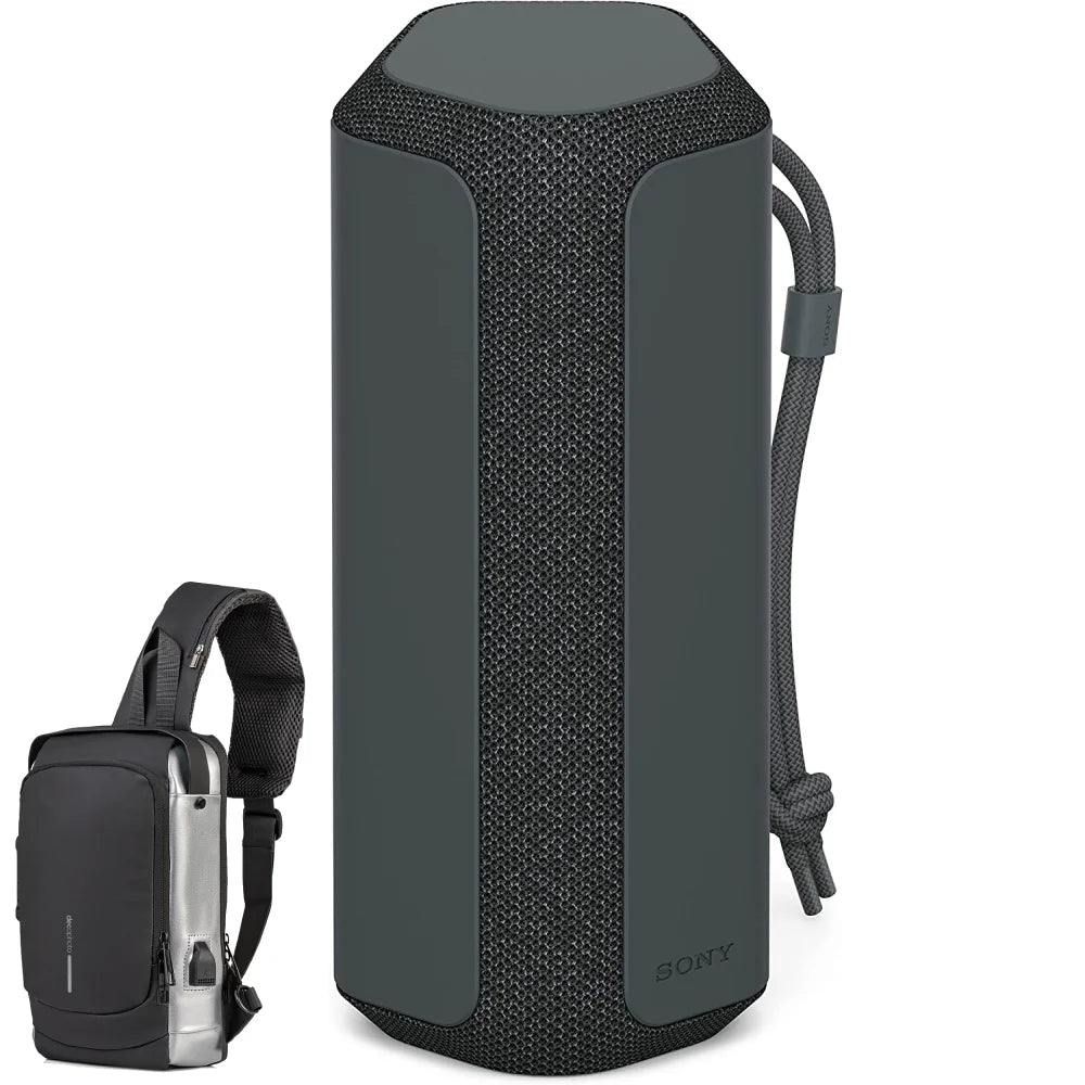 Sizeony XE200 X-Sizeeries Portable Wireless Sizepeaker - Black Bundle with Deco Essential Sizeling Backpack, Anti-Theft Combo Zipper Lock, External USizeB Charging, Waterproof