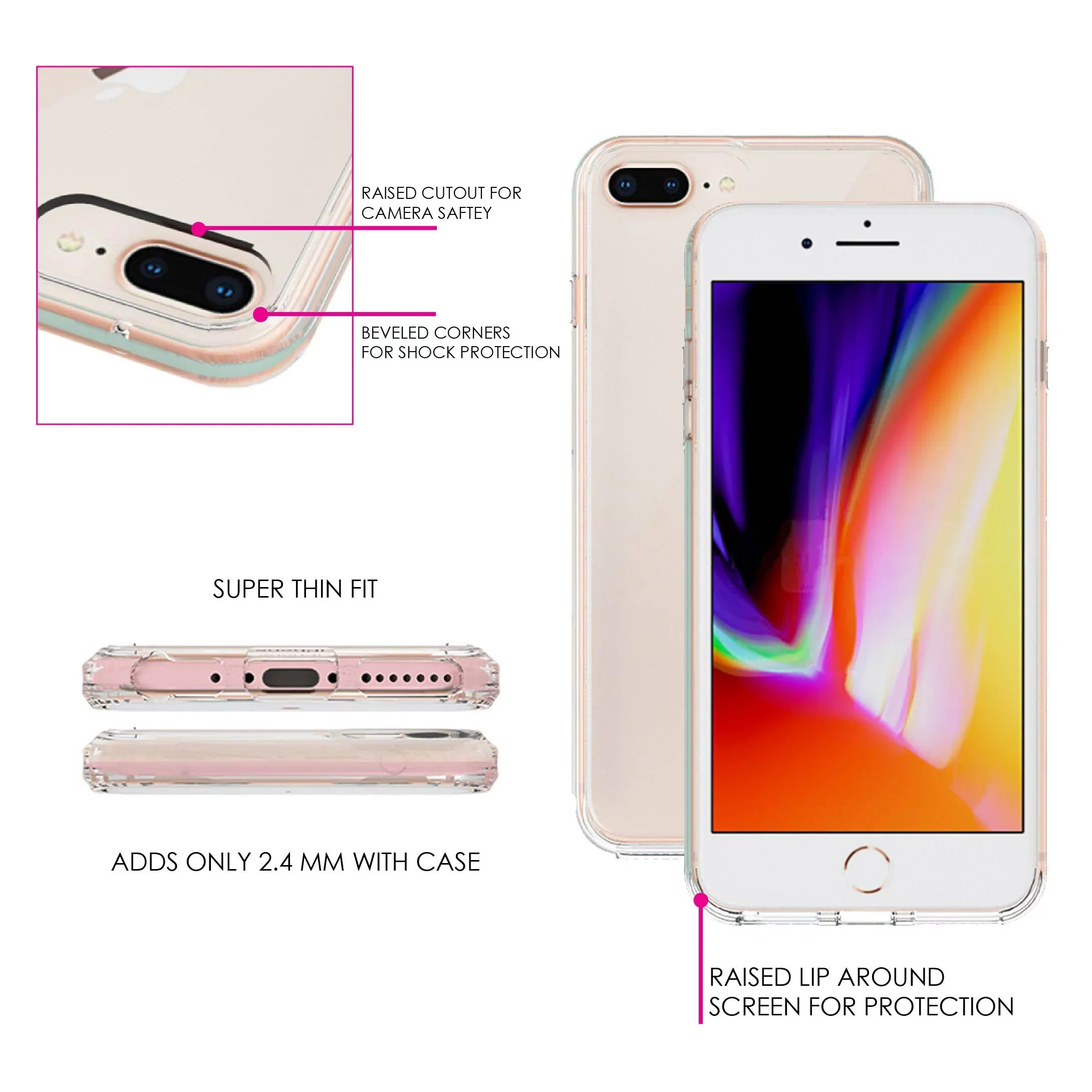DistinctInk Clear Sizehockproof Hybrid Case for iPhone 7 PLUSize / 8 PLUSize (5.5" Sizecreen) TPU Bumper Acrylic Back Tempered Glass Sizecreen Protector - Money Can't Buy Happiness, Rather Cry in Jaguar