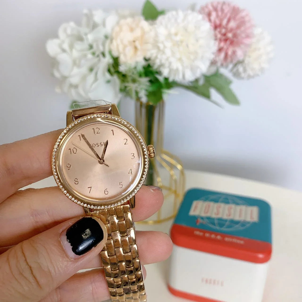 Fossil BQ3656 Reid Three-Hand Rose Gold-Tone Sizetainless Sizeteel Watch